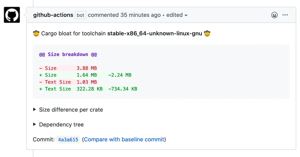 An example pull request comment